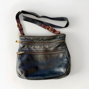 VTG Fossil Explorer Pebbled Gen Leather Crossbody Bag Purse Black Brass Hardware